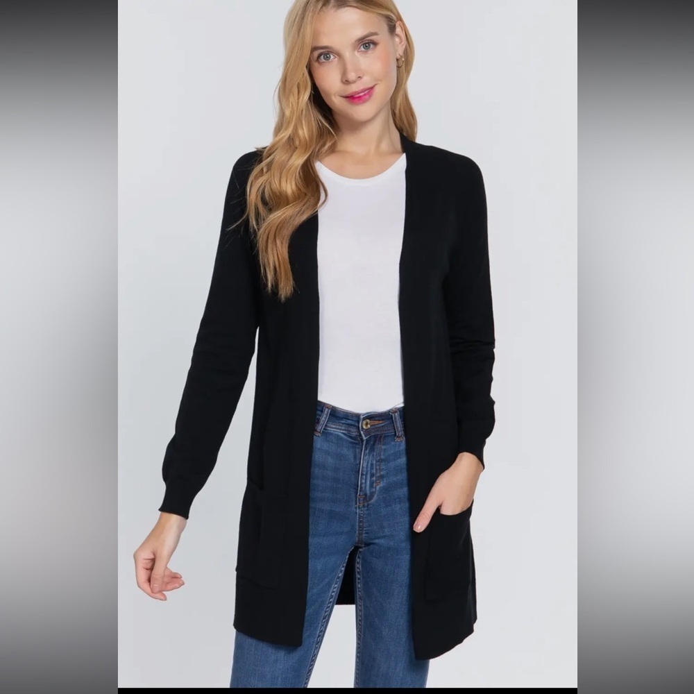 039 - Black Open Front Cardigan Sweater